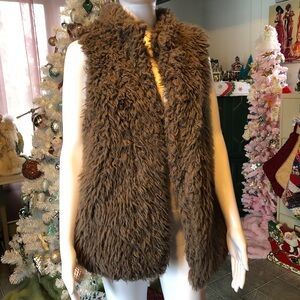 P.J. Salvage Cream/Slate and Brown Faux Fur Shaggy Vest
